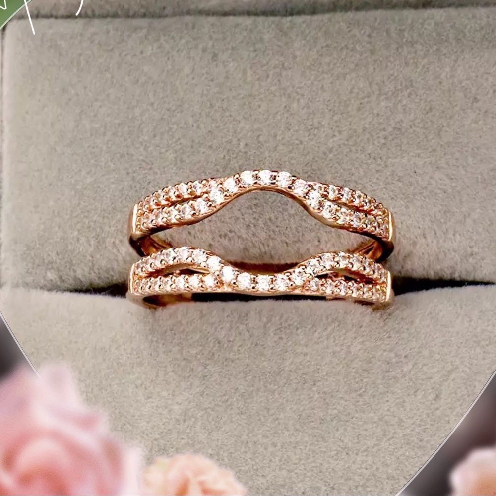 💕Rose gold double Enhancer Wrap wedding band guard promise vacation bridal ring